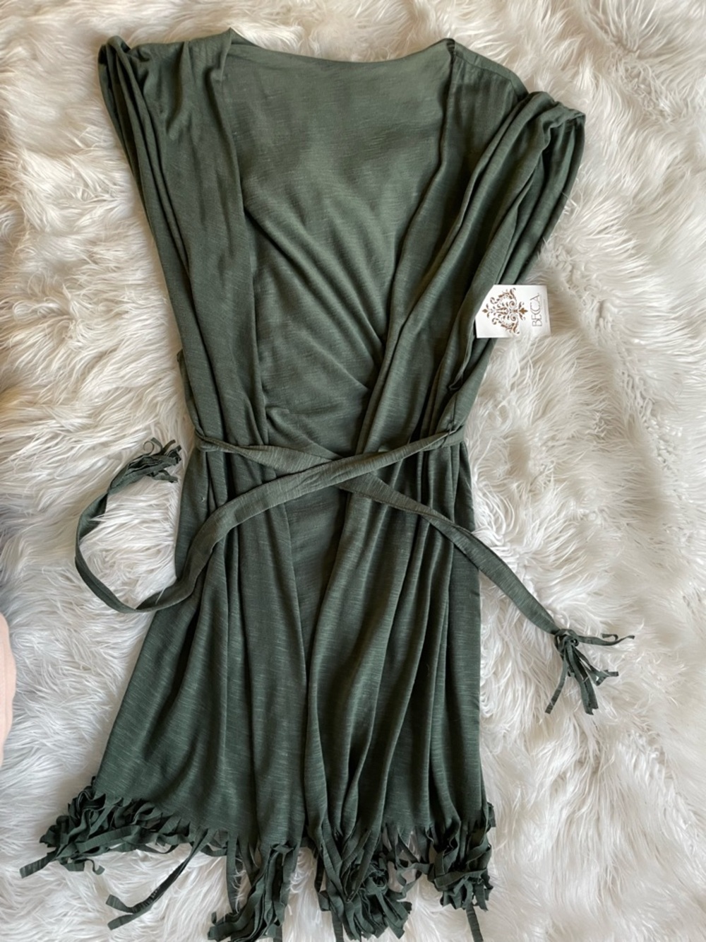 NWT BECCA Olive Green Swim Coverup with Fringe